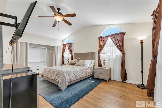 1280 O Callaghan Dr, Sparks, NV 89434 - bedroom featuring lofted ceiling, light wood-style floors, a ceiling fan, and baseboards