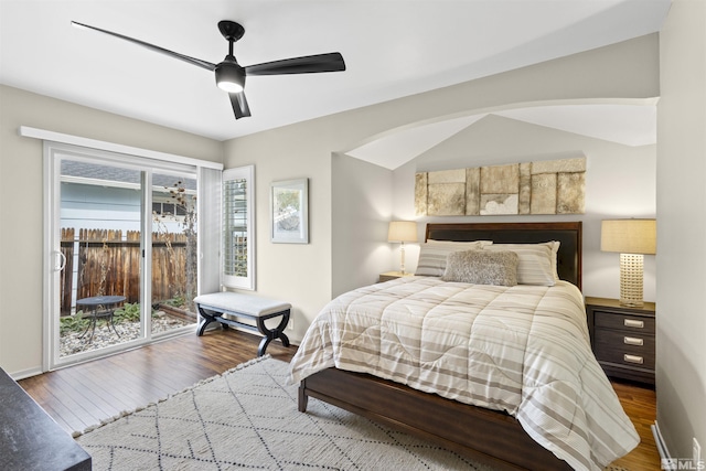 823 Arbutus St, Reno, NV 89509 - bedroom featuring access to exterior, wood finished floors, a ceiling fan, and baseboards