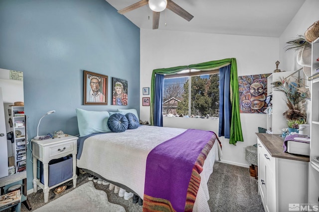 40 Condor Cir, Carson City, NV 89701 - bedroom featuring dark carpet, vaulted ceiling, baseboards, and ceiling fan