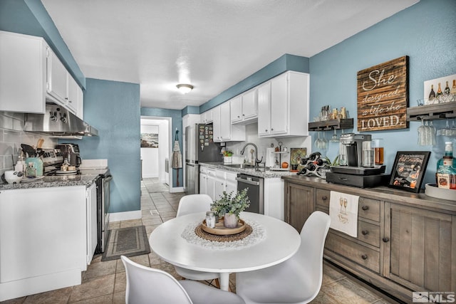 40 Condor Cir, Carson City, NV 89701 - kitchen with appliances with stainless steel finishes, a sink, white cabinets, under cabinet range hood, and baseboards