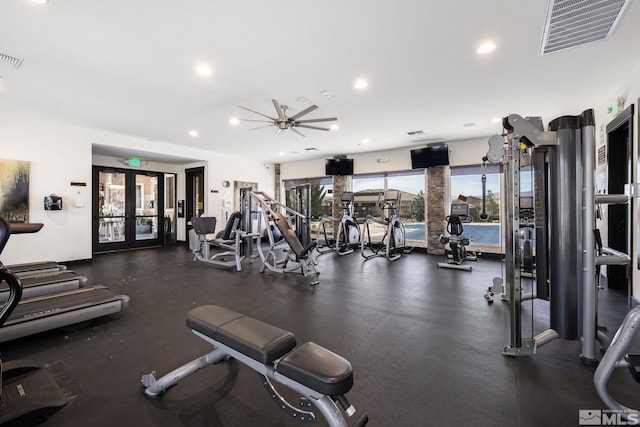 3335 Show Jumper, Reno, NV 89521 - exercise room with french doors, recessed lighting, and a ceiling fan