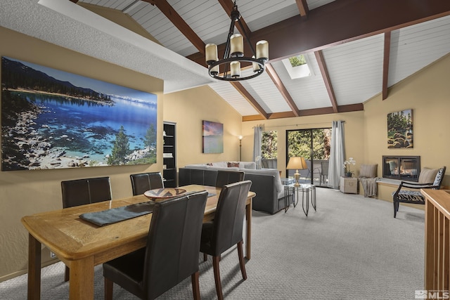 321 Ski Way Unit 148, Incline Village, NV 89451 - dining area featuring light colored carpet, a chandelier, and wooden ceiling