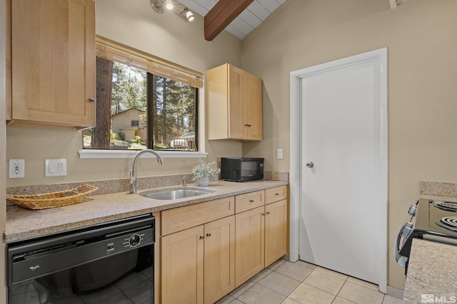 321 Ski Way Unit 148, Incline Village, NV 89451 - kitchen featuring black appliances, light brown cabinets, a sink, and light countertops