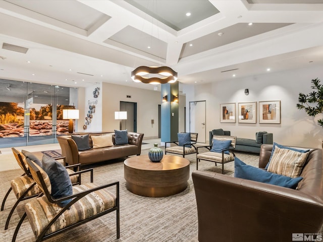 200 W 2nd Unit 1508, Reno, NV 89501 - building lobby with coffered ceiling, recessed lighting, and beamed ceiling