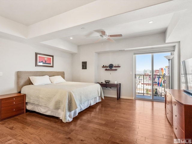 200 W 2nd Unit 1104, Reno, NV 89501 - bedroom featuring access to outside, wood finished floors, recessed lighting, ceiling fan, and baseboards
