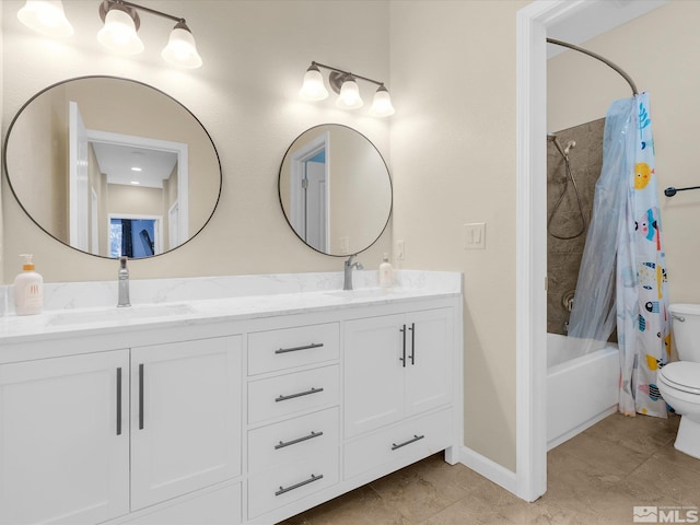 3240 Dunbar Ct, Sparks, NV 89436 - full bathroom featuring toilet, shower / bath combo with shower curtain, and double vanity