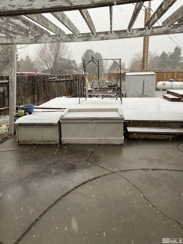 3645 Peregrine Cir, Reno, NV 89508 - view of patio with fence, a pergola, and a wooden deck