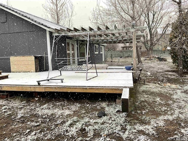 3645 Peregrine Cir, Reno, NV 89508 - wooden terrace with fence, a pergola, and french doors
