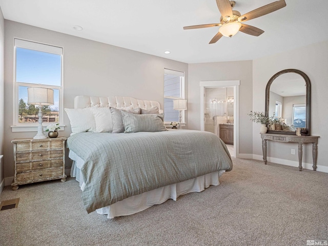 5376 S Edmonds Dr, Carson City, NV 89701 - bedroom with carpet flooring, baseboards, ceiling fan, ensuite bathroom, and recessed lighting