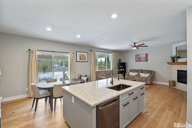 5989 Hidden Highlands Dr, Reno, NV 89502 - kitchen featuring a sink, stainless steel dishwasher, healthy amount of natural light, a ceiling fan, and recessed lighting