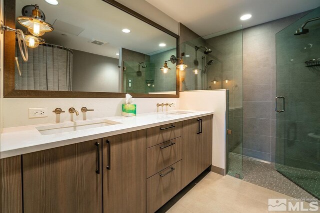 17 Beach Club Dr Unit 221, Stateline, NV 89449 - full bath featuring a stall shower, tile patterned floors, double vanity, and recessed lighting