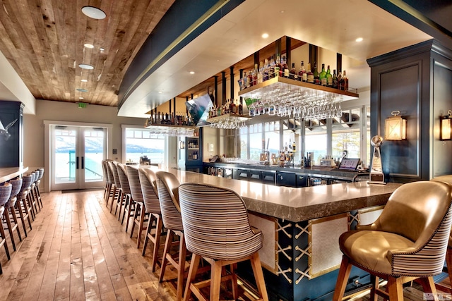 17 Beach Club Dr Unit 221, Stateline, NV 89449 - community bar area featuring recessed lighting, light wood-type flooring, wooden ceiling, and french doors