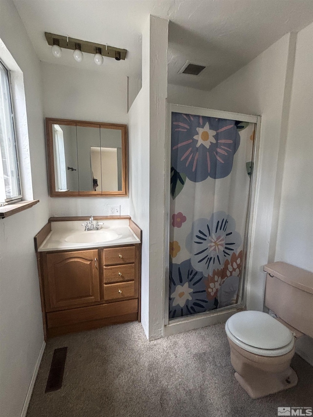 2602 William Ave, South Lake Tahoe, CA 96150 - bathroom with a stall shower, vanity, and toilet