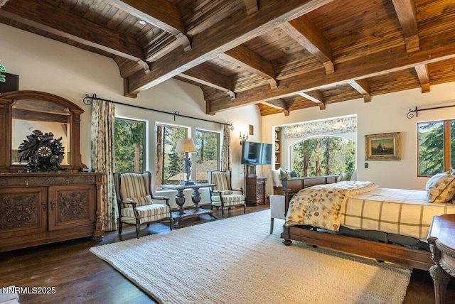 190 Yellow Jacket, Glenbrook, NV 89413 - bedroom with a wood ceiling with exposed beams and dark wood finished floors