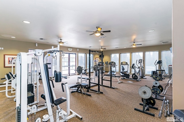 6850 Sharlands Ave Unit Y1149, Reno, NV 89523 - gym with recessed lighting, carpet, and a ceiling fan