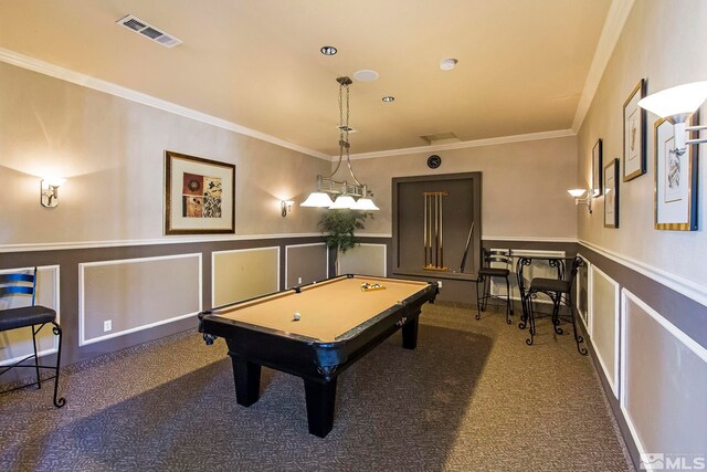 6850 Sharlands Ave Unit Y1149, Reno, NV 89523 - recreation room featuring ornamental molding, wainscoting, billiards, carpet, and a decorative wall