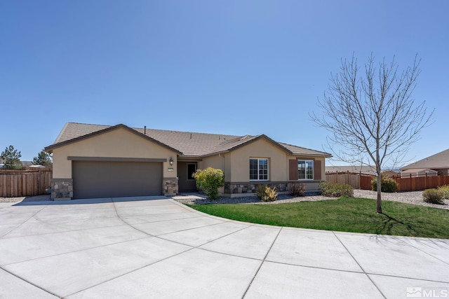 7760 Sonic Ct, Sparks, NV 89436 - single story home featuring stone siding, stucco siding, a garage, and driveway