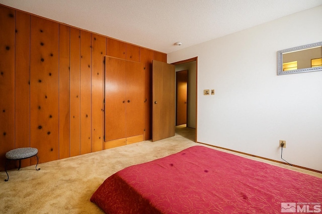 151 B St, Hawthorne, NV 89415 - bedroom featuring carpet flooring, a closet, and wooden walls