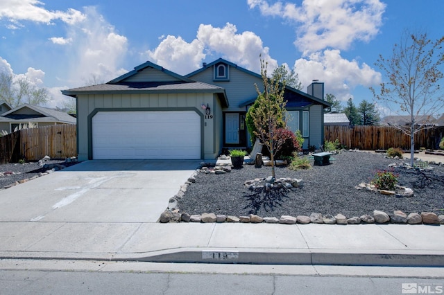 119 River Village Cir, Dayton, NV 89403 - ranch-style home featuring fence, a garage, and concrete driveway