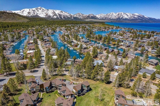 555 Tahoe Keys Blvd Unit 14, South Lake Tahoe, CA 96150 - aerial overview of property's location with a water and mountain view and nearby suburban area