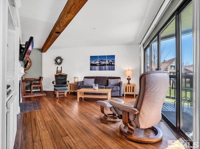 555 Tahoe Keys Blvd Unit 14, South Lake Tahoe, CA 96150 - living area with wood-type flooring and beamed ceiling