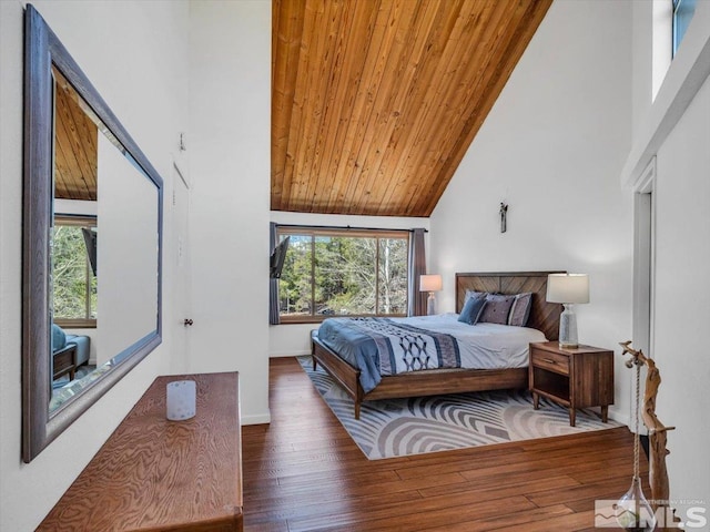 555 Tahoe Keys Blvd Unit 14, South Lake Tahoe, CA 96150 - bedroom featuring multiple windows, wood finished floors, wooden ceiling, and high vaulted ceiling