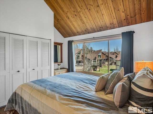555 Tahoe Keys Blvd Unit 14, South Lake Tahoe, CA 96150 - bedroom with vaulted ceiling, a closet, and wooden ceiling