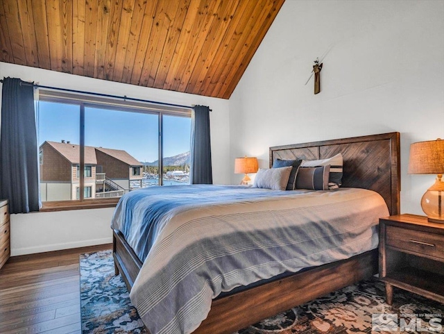 555 Tahoe Keys Blvd Unit 14, South Lake Tahoe, CA 96150 - bedroom with wood finished floors, vaulted ceiling, baseboards, wooden ceiling, and access to exterior