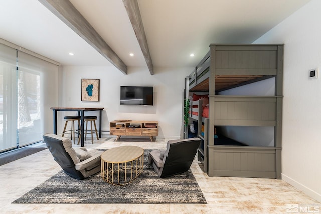 989 Tahoe Blvd Unit 36, Incline Village, NV 89451 - living room featuring beamed ceiling, baseboards, and recessed lighting