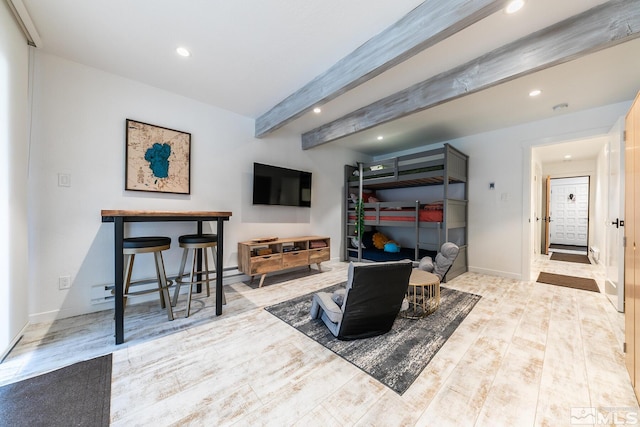 989 Tahoe Blvd Unit 36, Incline Village, NV 89451 - living room featuring wood finished floors, beamed ceiling, recessed lighting, and baseboards
