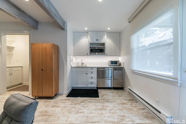 989 Tahoe Blvd Unit 36, Incline Village, NV 89451 - kitchen with appliances with stainless steel finishes, a baseboard heating unit, plenty of natural light, light wood finished floors, and recessed lighting