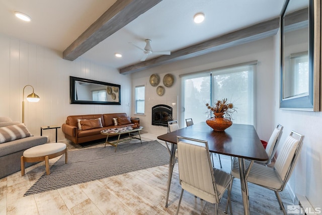 989 Tahoe Blvd Unit 36, Incline Village, NV 89451 - dining area featuring beamed ceiling, ceiling fan, and wood finished floors