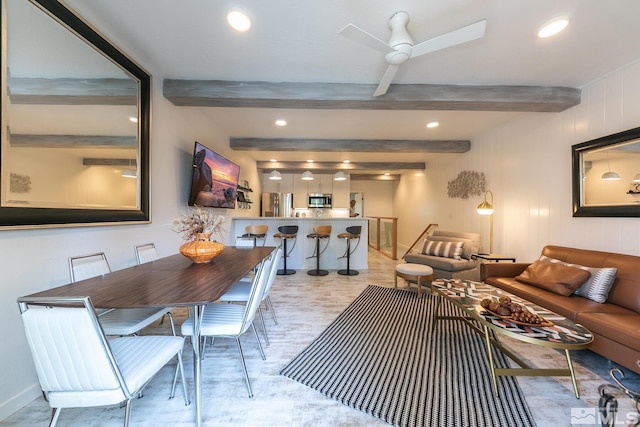 989 Tahoe Blvd Unit 36, Incline Village, NV 89451 - dining area featuring wood finished floors, beamed ceiling, recessed lighting, baseboards, and a ceiling fan