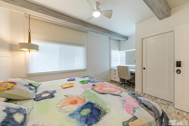 989 Tahoe Blvd Unit 36, Incline Village, NV 89451 - bedroom featuring beamed ceiling, an office area, and ceiling fan