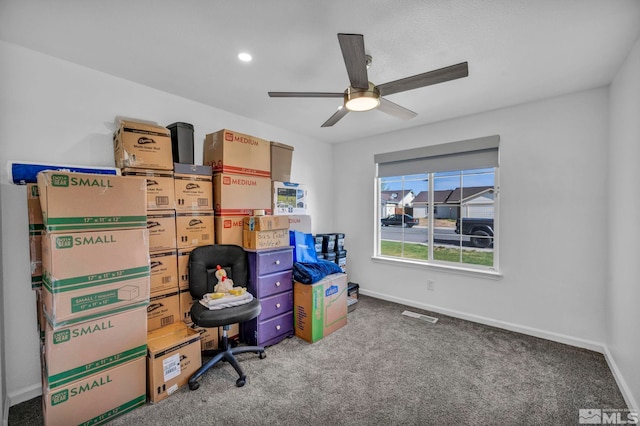 233 Jennys Ln, Fernley, NV 89408 - carpeted office space featuring baseboards and ceiling fan
