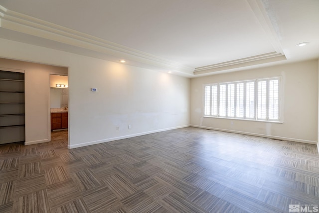 1784 Mahogany Cir, Minden, NV 89423 - unfurnished room featuring a raised ceiling, recessed lighting, baseboards, and ornamental molding