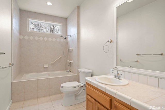 1147 Country Club Dr, Minden, NV 89423 - bathroom with tile patterned floors, tiled shower / bath combo, vanity, and toilet