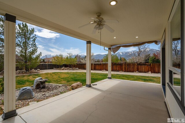 1147 Country Club Dr, Minden, NV 89423 - view of patio featuring a mountain view and a ceiling fan