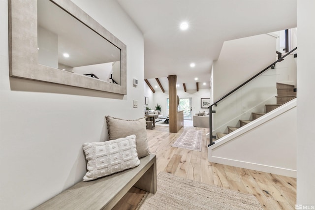 150 Juanita Unit 2, Incline Village, NV 89451 - entryway with wood finished floors, stairs, recessed lighting, and vaulted ceiling