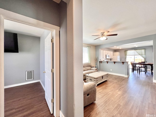 1480 Shadow Ln, Fernley, NV 89408 - living area with healthy amount of natural light, a ceiling fan, wood finished floors, and baseboards