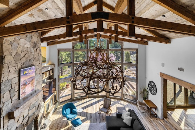 120 W Willis Ln, Reno, NV 89511 - living area featuring a chandelier, wood-type flooring, and wood ceiling