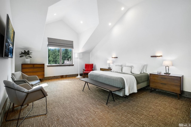 120 W Willis Ln, Reno, NV 89511 - carpeted bedroom featuring high vaulted ceiling, baseboards, and recessed lighting