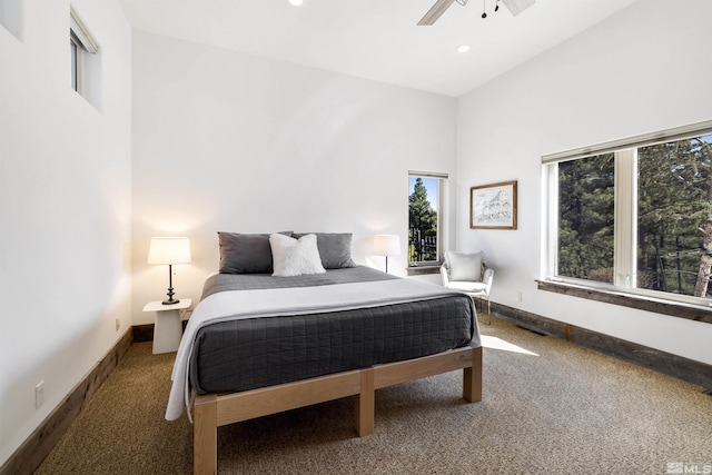 120 W Willis Ln, Reno, NV 89511 - carpeted bedroom with baseboards, a towering ceiling, recessed lighting, and ceiling fan