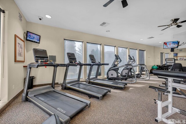 6850 Sharlands Ave Unit A2003, Reno, NV 89523 - workout area with a ceiling fan, carpet, recessed lighting, and baseboards