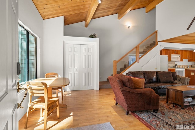 123 Juanita Dr Unit 2, Incline Village, NV 89451 - living room featuring light wood-style flooring, wooden ceiling, and stairs