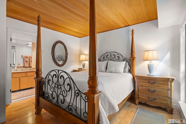 123 Juanita Dr Unit 2, Incline Village, NV 89451 - bedroom featuring light wood-type flooring, connected bathroom, and wood ceiling