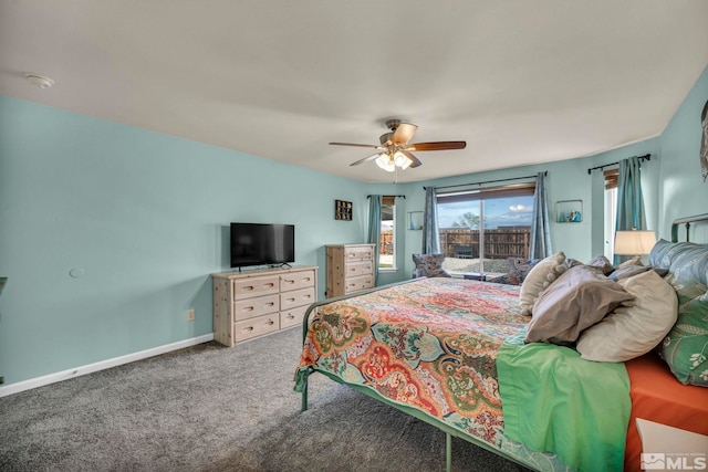 534 Dutch Oven Ct, Fernley, NV 89408 - carpeted bedroom featuring access to outside, a ceiling fan, and baseboards