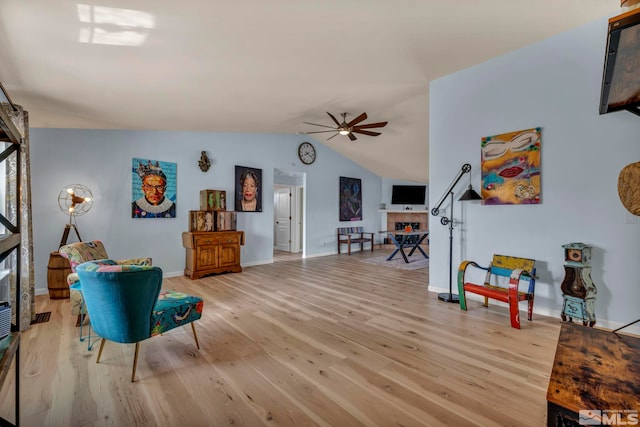 534 Dutch Oven Ct, Fernley, NV 89408 - sitting room featuring ceiling fan, light wood-style floors, baseboards, and lofted ceiling