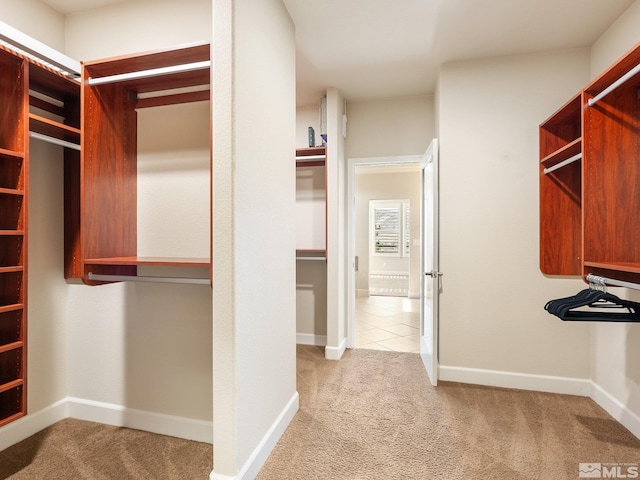 walk in closet with carpet