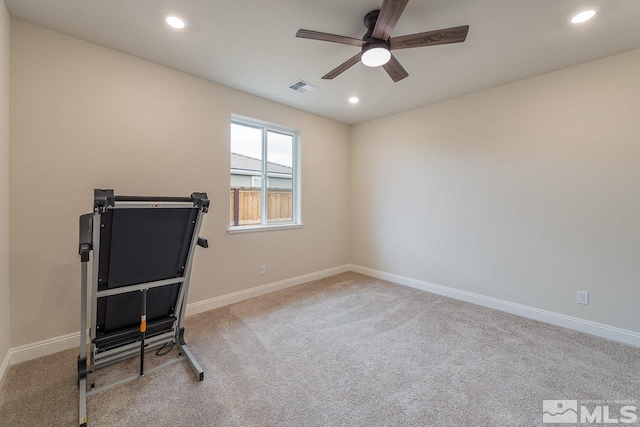 1023 Carico Valley Pl, Sparks, NV 89441 - workout area featuring a ceiling fan, carpet, baseboards, and recessed lighting